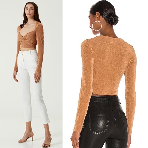 SIGNIFICANT OTHER 90s Knit Long Sleeve Twist Front Sweetheart Neck Crop Top L - Picture 12 of 14